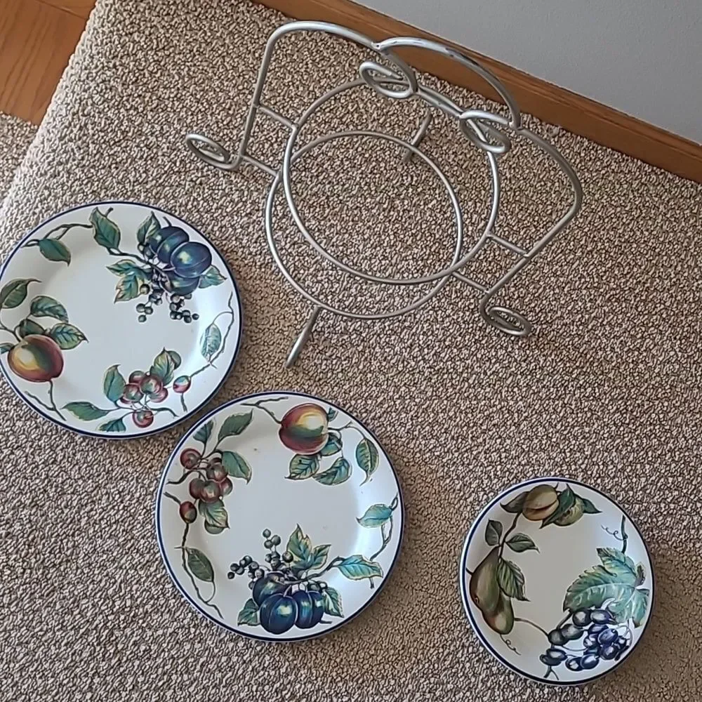 PIER 1 MACINTOSH Earthenware Angleterre Fruit Round Dinner Plate and stand home
